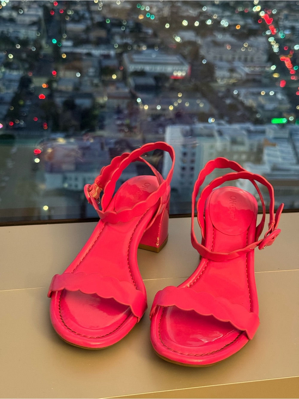 ON 34th Scalloped Strap Block Heel (Pink)
